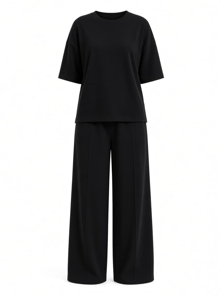 Black Pegaso co-ord, short sleeve top and wide-leg trouser